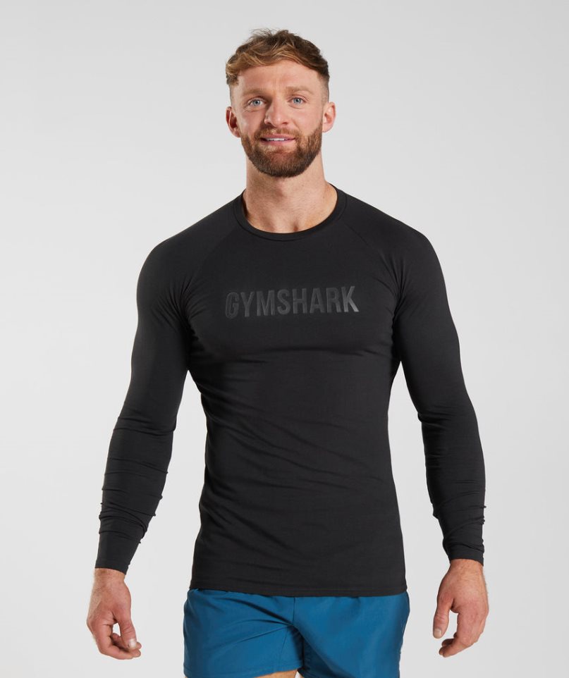 Men\'s Gymshark Apollo Long Sleeve T-Shirts Black | NZ 7BUANE